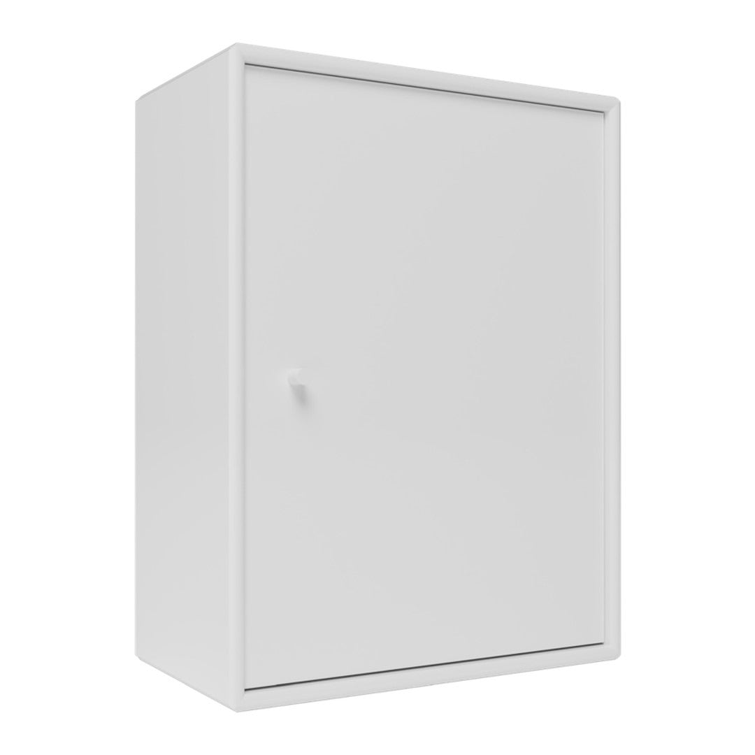 White cabinet with a smooth finish and minimalist design, featuring a single door and no visible patterns.