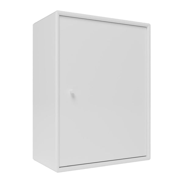 White cabinet with a smooth finish and minimalist design, featuring a single door and no visible patterns.