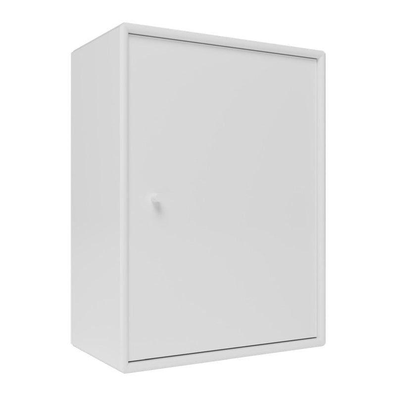 White cabinet with a smooth finish and minimalist design, featuring a single door and no visible patterns.