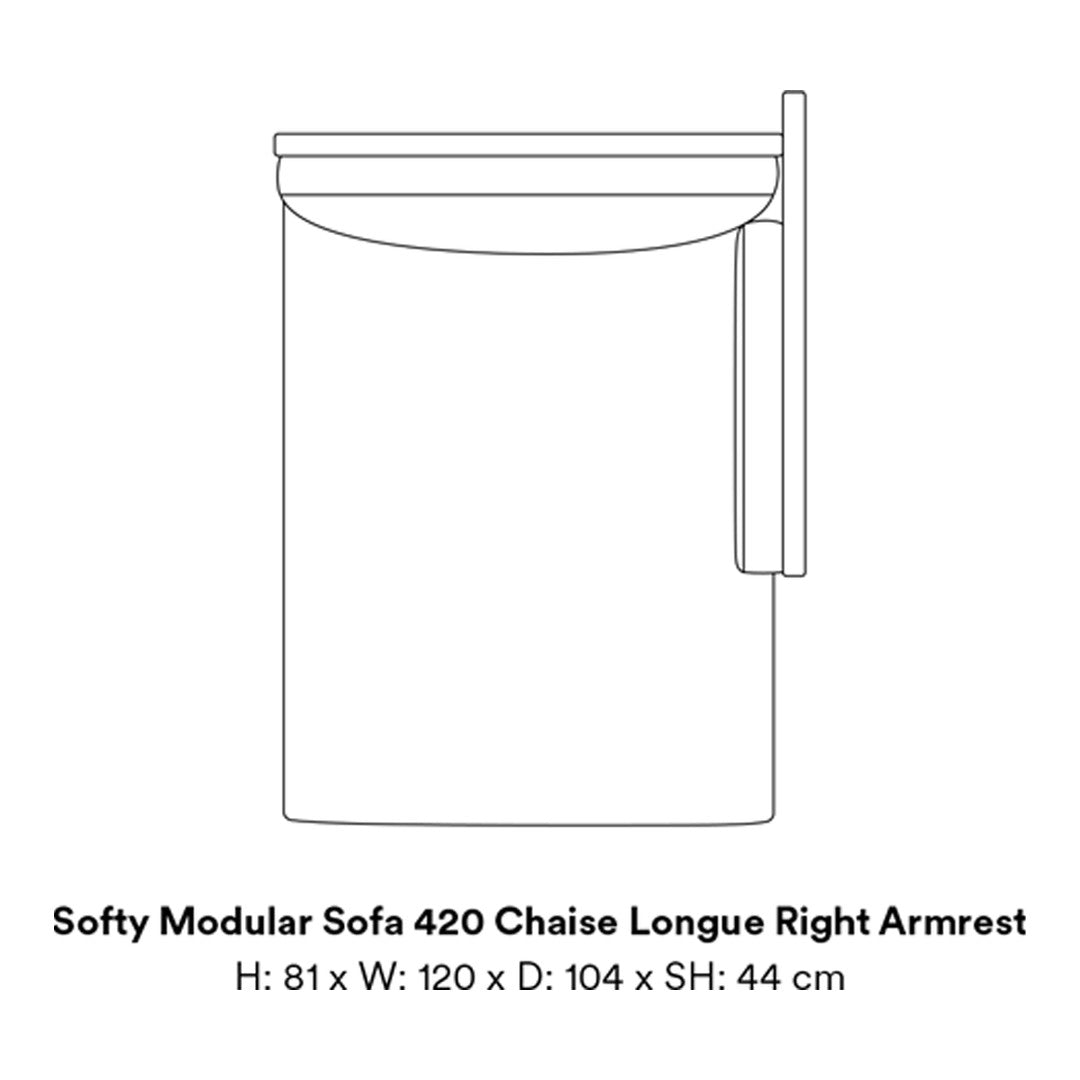 "Softy Modular Sofa 420 in elegant neutral tones with smooth, minimalist design and stylish right armrest."