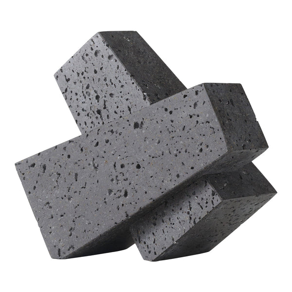 Sleek gray geometric sculpture with textured, speckled finish and angular design. Perfect for modern decor.
