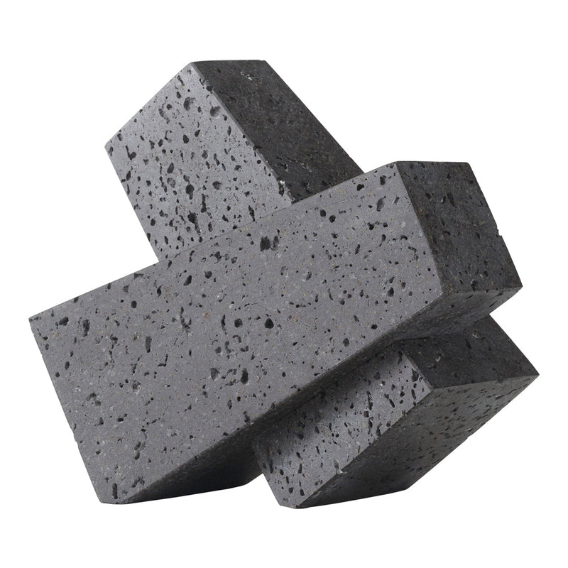 Sleek gray geometric sculpture with textured, speckled finish and angular design. Perfect for modern decor.