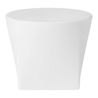 White ceramic table with a smooth, glossy finish and a modern tapered design. Perfect for minimalist decor.