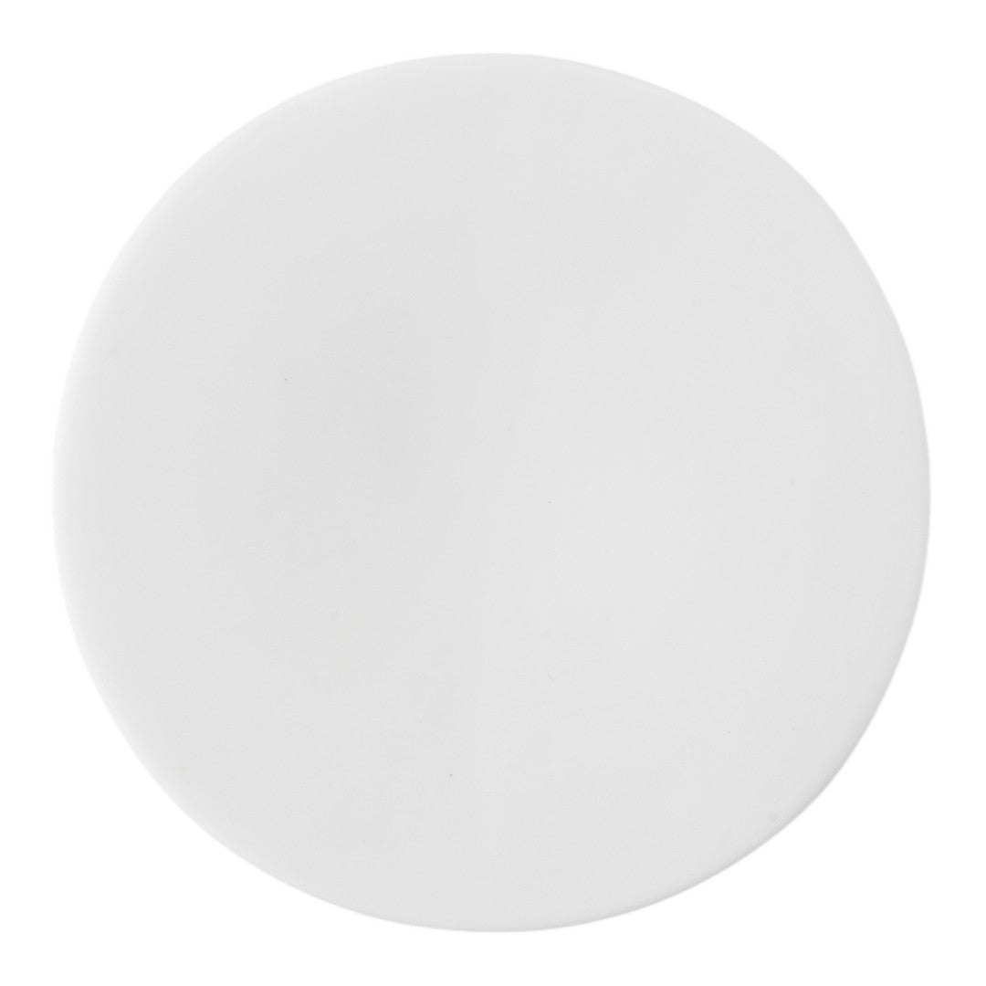 White circular plate with a smooth, glossy finish and clean, minimalist design. Perfect for modern dining.