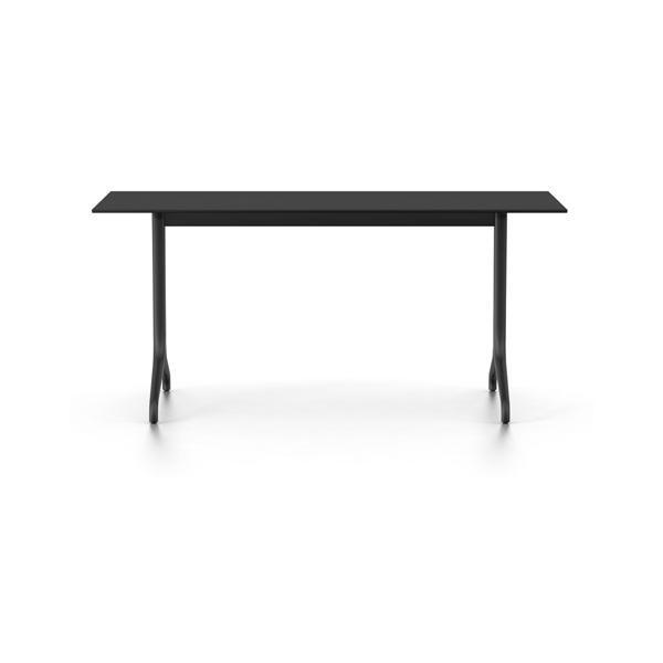 Sleek black rectangular table with smooth surface and minimalist design, perfect for modern spaces.