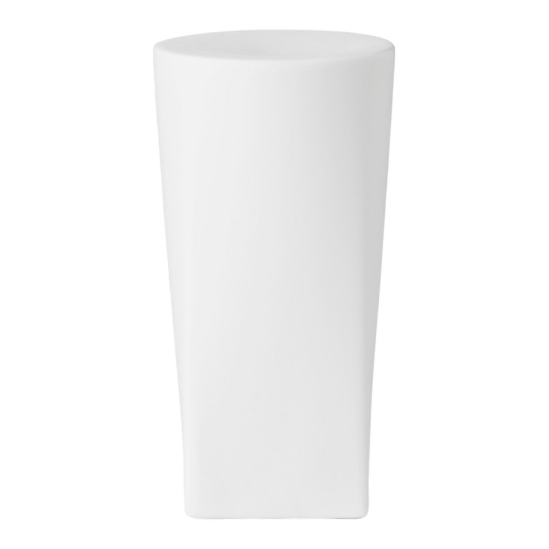 Sleek white ceramic vase with a modern, clean design and smooth, glossy finish. Perfect for minimalist decor.