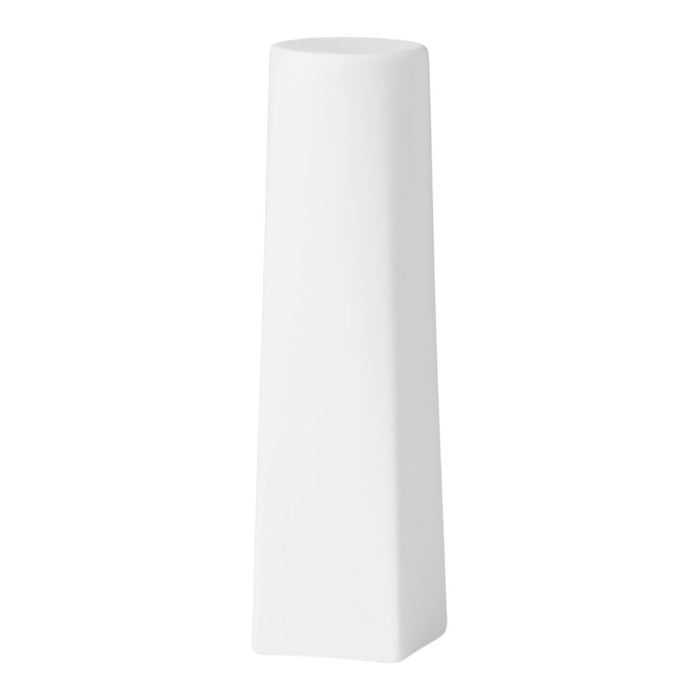 Sleek white geometric vase with a modern design and smooth surface, perfect for minimalistic decor.