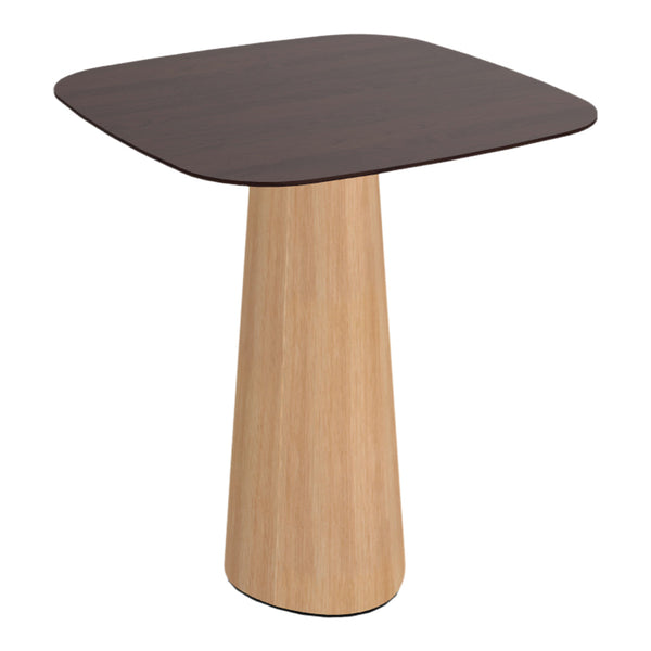 Modern table featuring a rich dark brown top and a natural wood grain base for a stylish contrast.