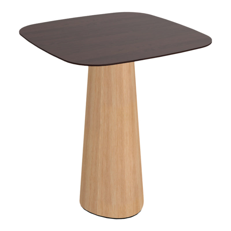 Modern table featuring a rich dark brown top and a natural wood grain base for a stylish contrast.