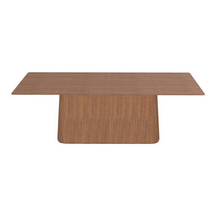 Wooden coffee table with a rich brown finish and smooth texture, featuring a clean, modern design.