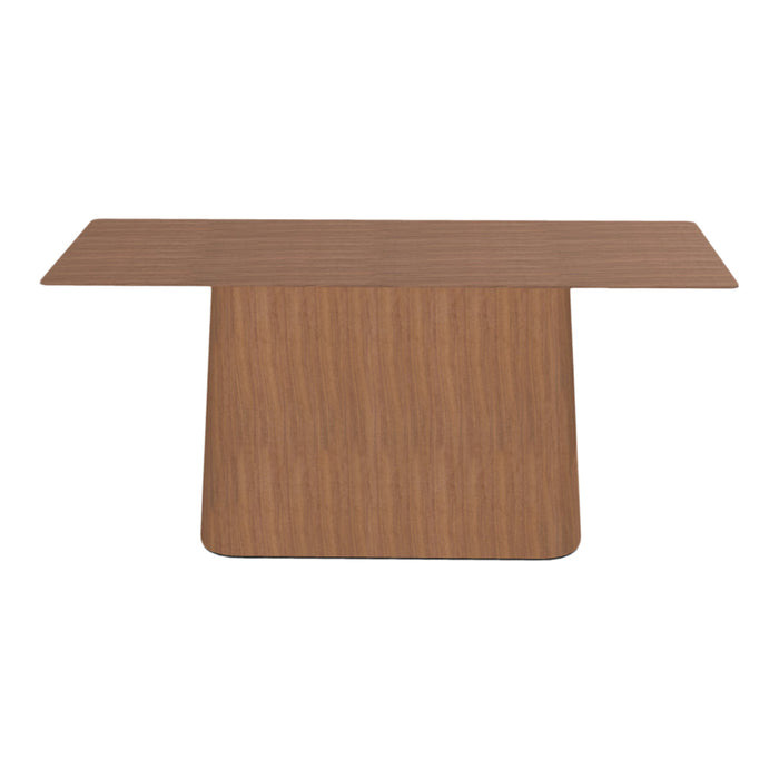 Square wooden table featuring a rich brown color with a subtle grain pattern. Ideal for modern decor.