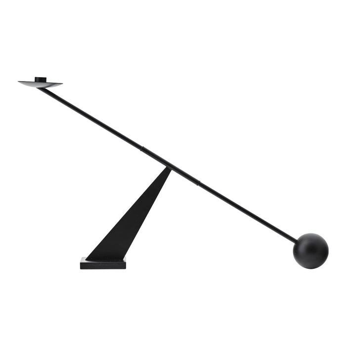 Sleek black modern lamp with geometric shapes and smooth surfaces for a minimalist aesthetic.