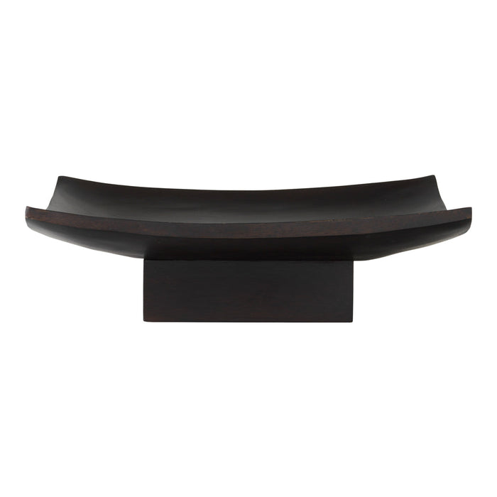 Stylish dark wood serving bowl with a smooth, curved design and subtle grain patterns. Perfect for modern decor.