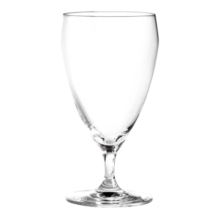 Clear glass stemmed goblet with a smooth surface and elegant silhouette, perfect for any occasion.