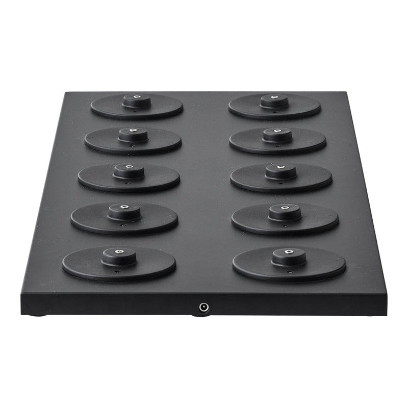Black cooking surface with 12 circular burners in a sleek, modern design, featuring a matte finish for a contemporary look.