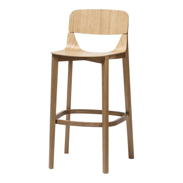 Light wood bar stool with a natural finish and minimalist design, featuring a smooth surface and simple, clean lines.