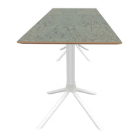 Gray speckled tabletop with natural wood edge and white tripod base, perfect for modern decor.