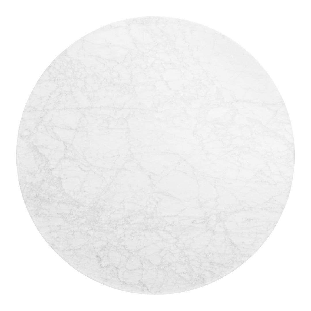 Round white marble tabletop with subtle gray veining pattern, perfect for modern home decor.