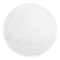 Round white marble tabletop with subtle gray veining pattern, perfect for modern home decor.