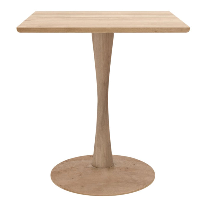 Light wood square table with a smooth finish and a sleek, minimalist base. Ideal for modern decor.