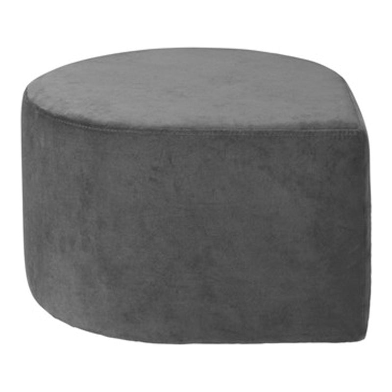 Gray velvet ottoman with a smooth, rounded design, perfect for modern decor. Versatile and stylish addition to any space.