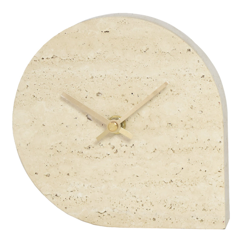 Beige stone clock with a smooth, natural texture and minimalist design, featuring gold hands for a chic accent.