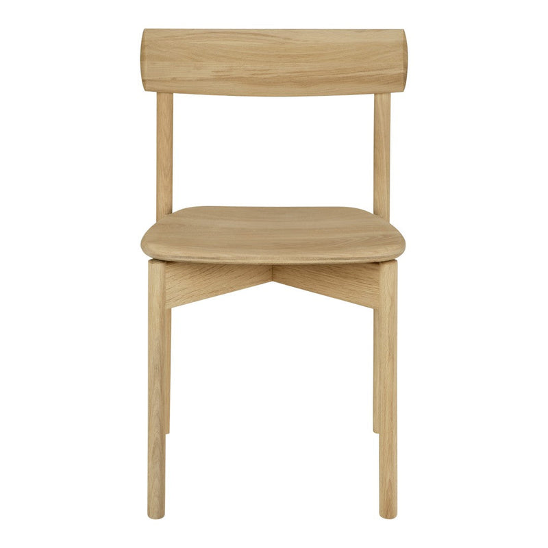 Light oak wooden chair with a minimalist design and smooth, natural finish. Ideal for modern interiors.