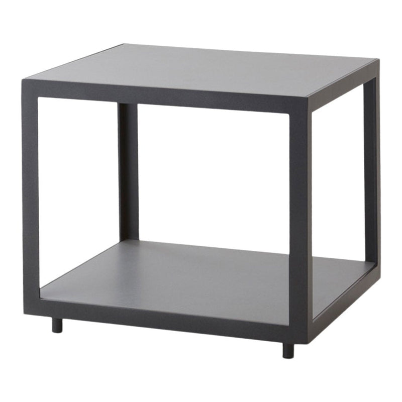 Modern black square side table with a minimalist design, featuring clean lines and an open silhouette.