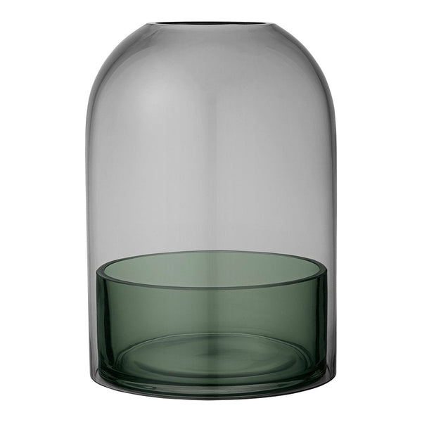 Smoky gray glass dome vase with a darker green base, featuring a smooth, modern design. Perfect for elegant decor.