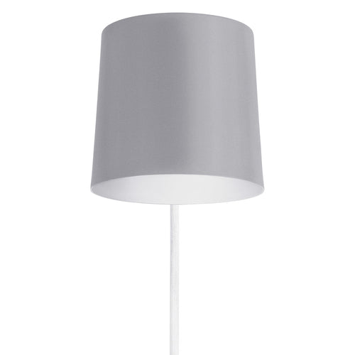 Gray lampshade with a minimalist design, featuring a smooth, solid color and a sleek white base.