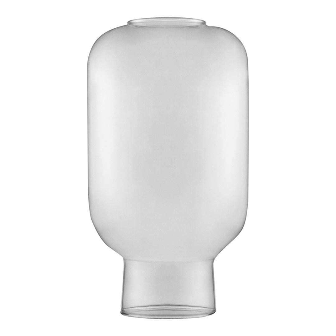 Transparent frosted glass vase with a smooth, rounded shape and subtle curved details. Perfect for minimalist decor.