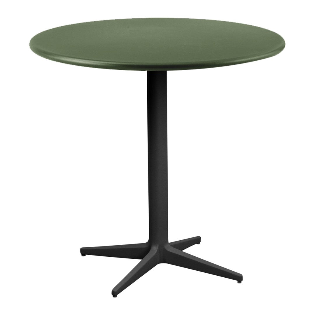 Green round tabletop with a sleek black base, perfect for modern decor.