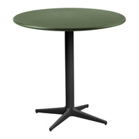 Green round tabletop with a sleek black base, perfect for modern decor.