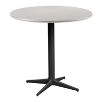 Round table featuring a sleek gray top with a minimalist black base, perfect for modern decor.