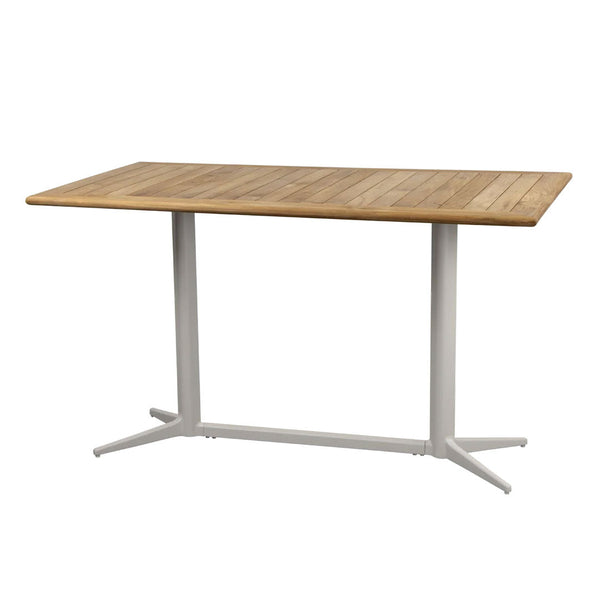 Natural wood tabletop with a light brown finish and sleek white metal legs, creating a modern, minimalist look.