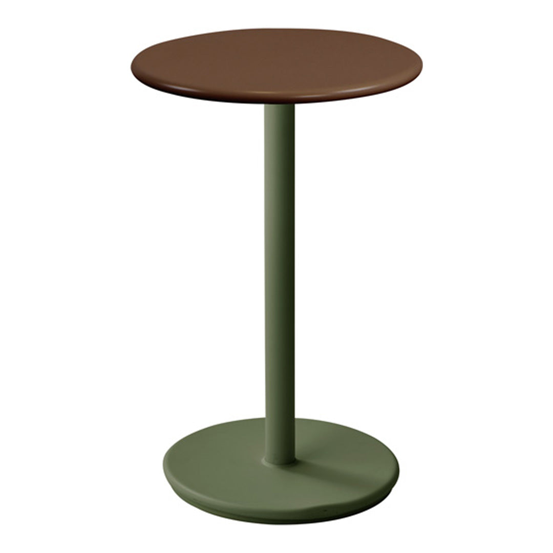 Brown top and green base accent table with a sleek, modern design for versatile decor.
