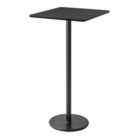 Modern black square table with a sleek, matte finish and sturdy round base, perfect for contemporary spaces.