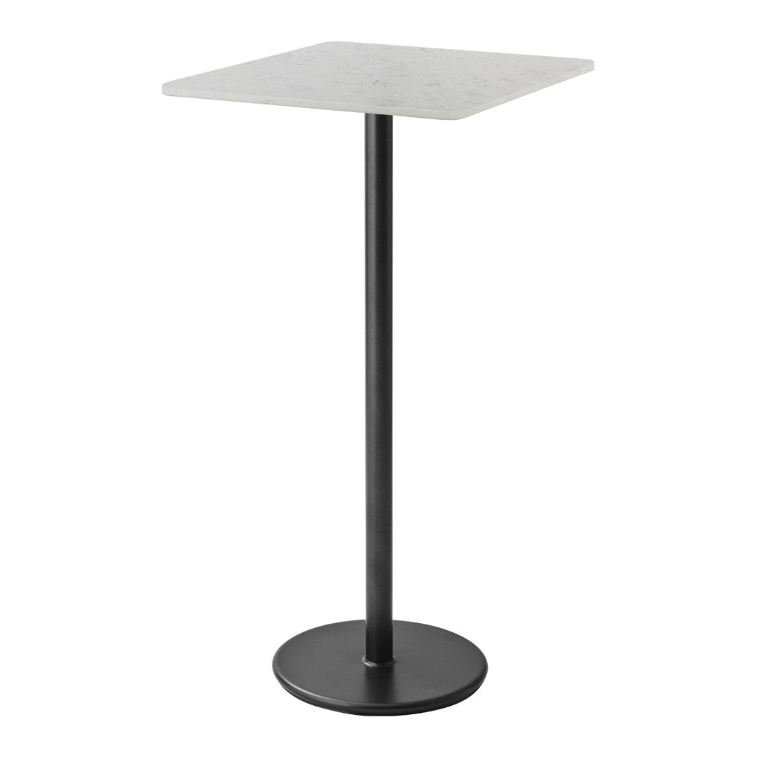 Stylish square side table with a sleek gray top and black metal base, perfect for modern decor.