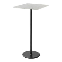 Stylish square side table with a sleek gray top and black metal base, perfect for modern decor.
