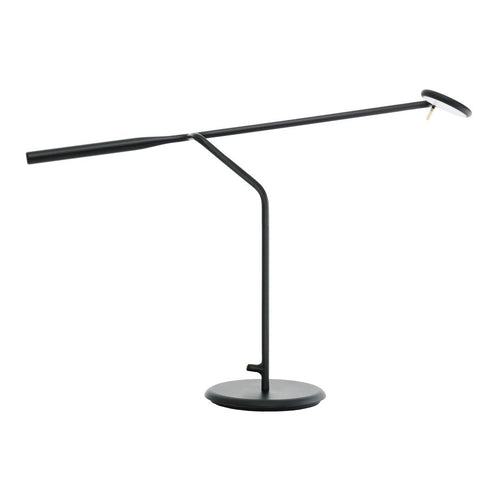 Sleek black desk lamp with a minimalist design, featuring a smooth finish and modern lines. Perfect for contemporary spaces.