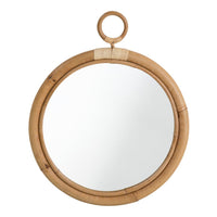 Natural bamboo circular mirror with a simple, elegant design and light tan tones. Perfect for modern decor.