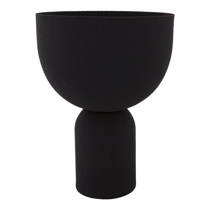 Matte black modern vase with a unique bowl and pedestal design, showcasing minimalist elegance and sophisticated style.