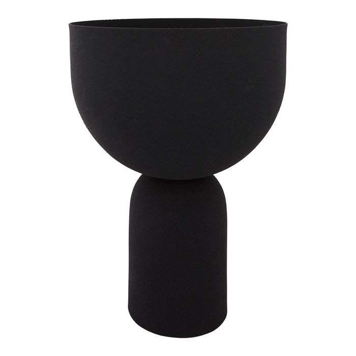 Matte black ceramic vase with a unique geometric design and smooth surfaces, perfect for modern decor.