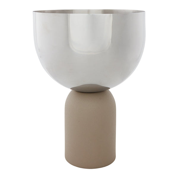Silver metallic top and beige matte base, creating a sleek and modern bowl design.