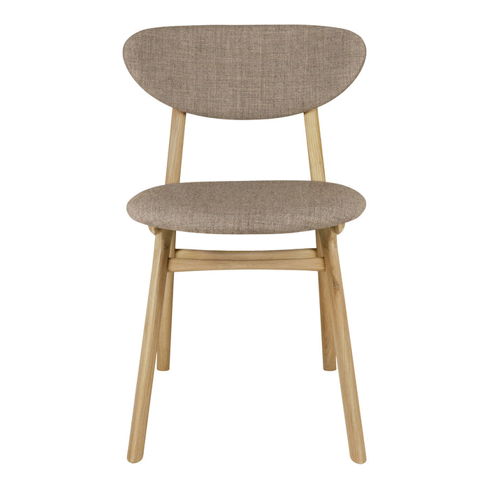 Brown upholstered chair with a textured finish and natural wood legs for a modern, stylish look.