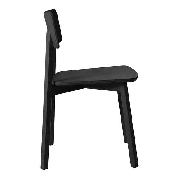 Stylish black chair with a sleek, minimalist design and smooth finish, perfect for modern decor.