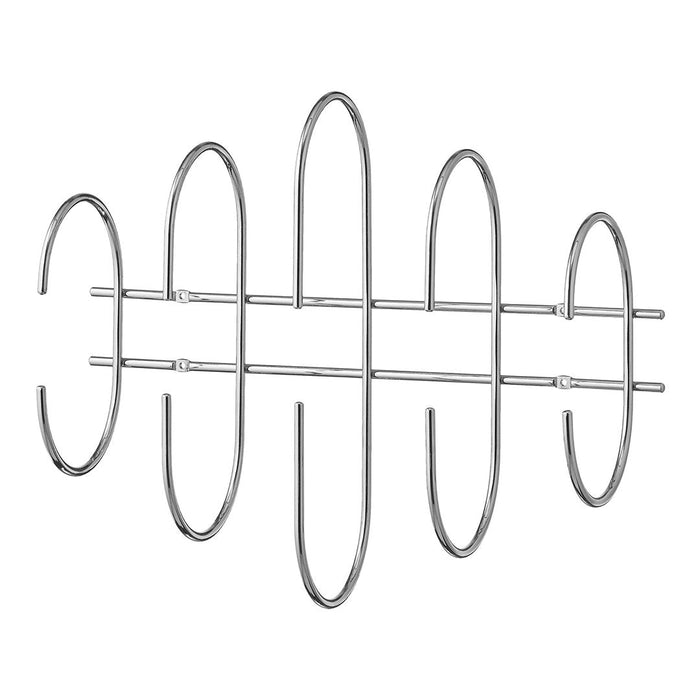 Silver metal coat rack with a modern wavy design and alternating loop patterns. Ideal for stylish home organization.