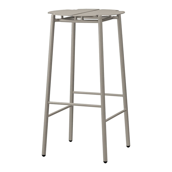 Gray metal bar stool with a minimalistic design and smooth, solid surface. Perfect for modern interiors.