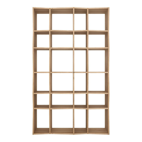 Light natural wood bookcase with a grid pattern and 16 open compartments for versatile storage and display.