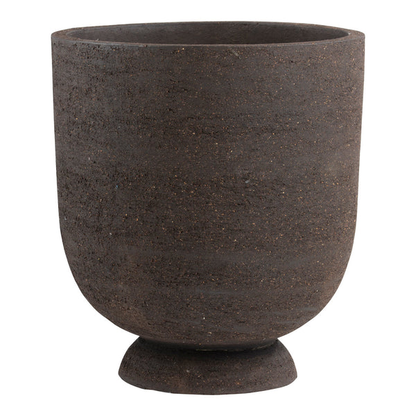 Dark brown textured planter with a smooth, rounded shape and subtle speckles, perfect for enhancing any decor.